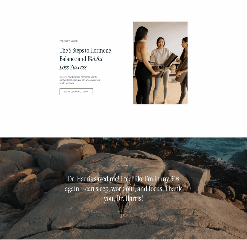 Client testimonial section on a service-based website